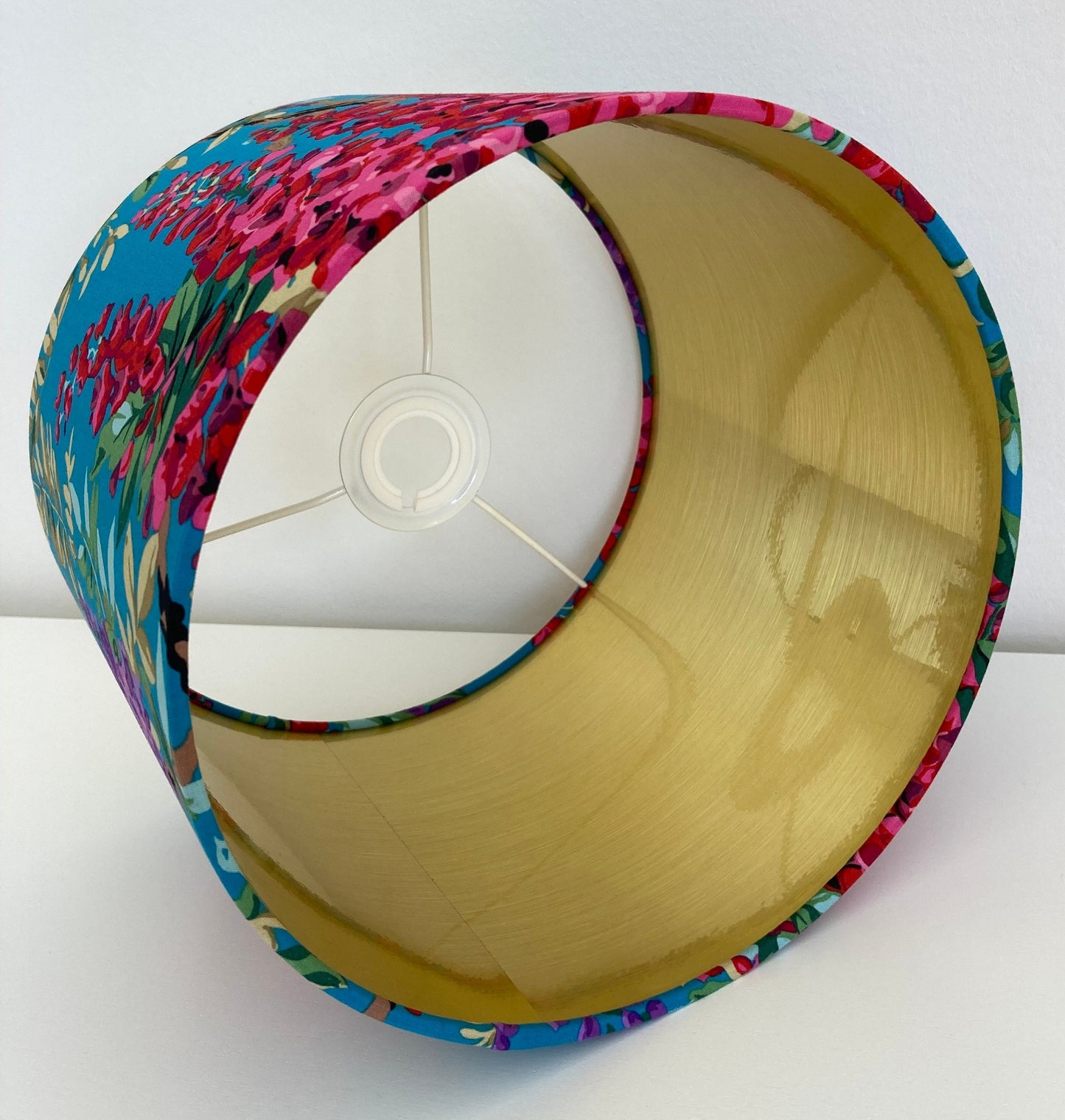 Teal and Pink Wisteria Flower Lampshade, Bright Colourful Kaffe Fassett Drum Lampshade
