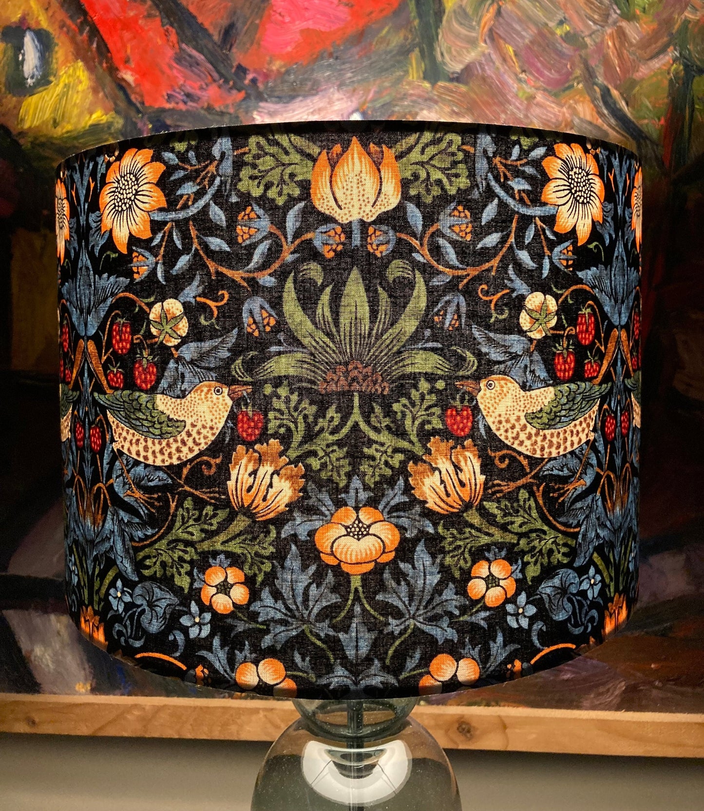 William Morris Dark Blue Strawberry Thief Lampshade for Table or Ceiling Lamps