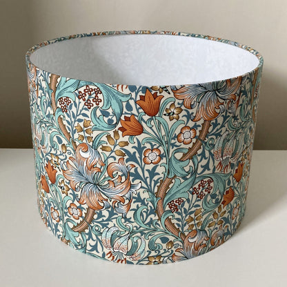 William Morris Golden Lily Teal and Orange Fabric Lampshade for Ceiling or Table Lamps