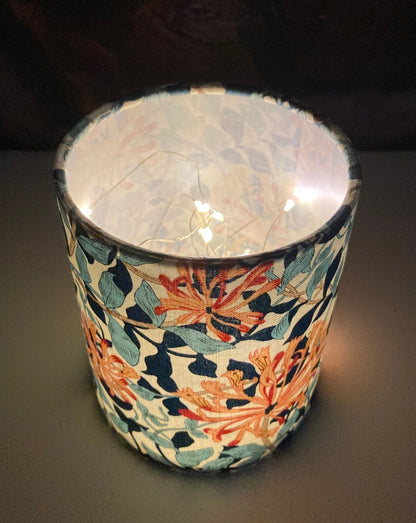 Handmade William Morris Honeysuckle Fabric Lantern with Fairy Lights